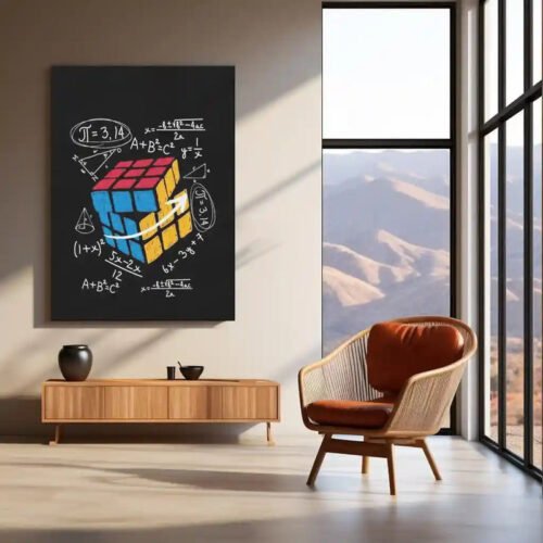 Rubiks Cube with Math Equations ? Colorful Educational Puzzle Metal Frame | Brainy Wall Art for STEM & Study Rooms - Image 3