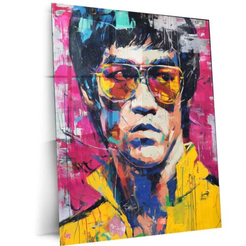 Bruce Lee Iconic Yellow Jumpsuit Poster | Martial Arts Legend Metal Frame Wall Art