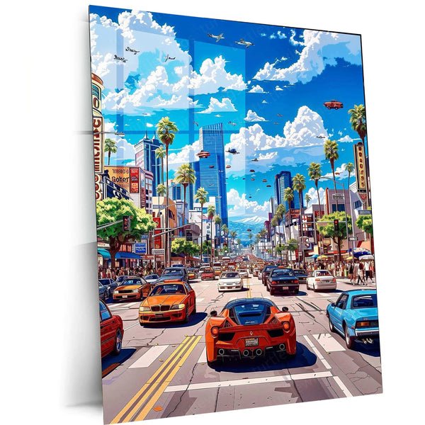 Car in the City Metal Poster ? Urban Automotive Wall Art | Night Drive Aesthetic Decor