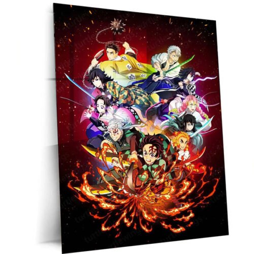 Anime Metal Poster | Demon Slayer ? Hashira Flame Burst Metal Poster | Kyojuro Rengoku Wall Frame