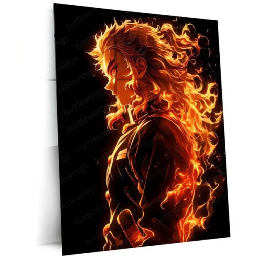 Anime Metal Poster | Flame Hashira ? Kyojuro Rengoku Metal Poster | Demon Slayer Anime Wall Frame