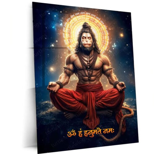 Spiritual God Metal Poster | Lord Hanuman Ji Metal Poster | Devotional Wall Art | Bajrangbali Spiritual Frame