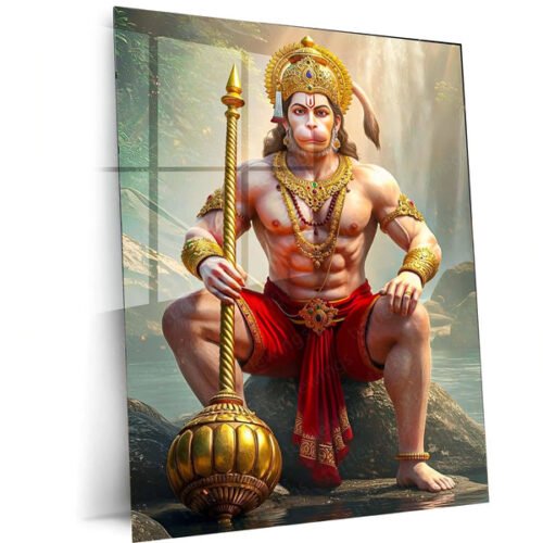 Spiritual God Metal Poster | Lord Hanuman Ji Metal Poster | Devotional Wall Art | Bajrangbali Spiritual Frame 01