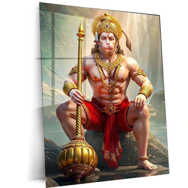 Spiritual God Metal Poster | Lord Hanuman Ji Metal Poster | Devotional Wall Art | Bajrangbali Spiritual Frame 01