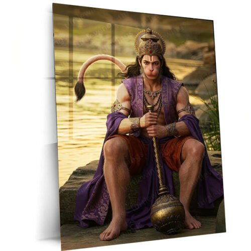 Spiritual God Metal Poster | Lord Hanuman Ji Metal Poster | Devotional Wall Art | Bajrangbali Spiritual Frame 02