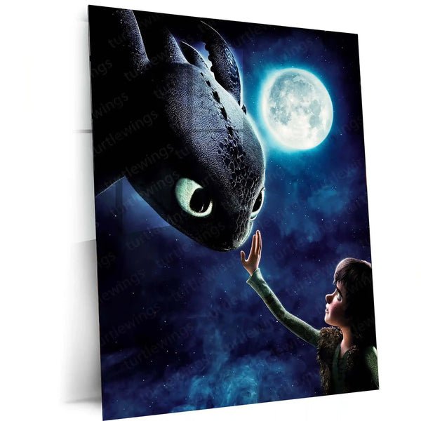 How to Train Your Dragon ? Hiccup & Toothless Under the Moonlight Metal Poster | Fantasy Wall Frame