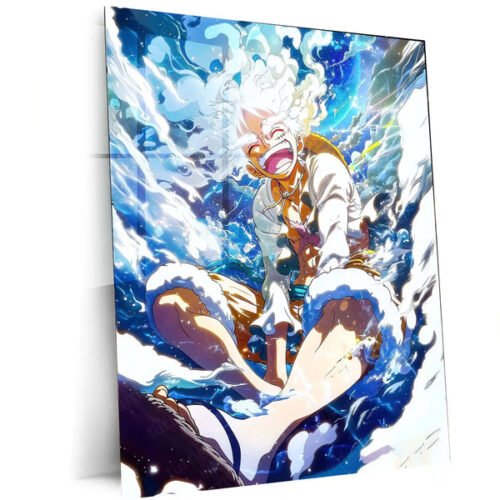 Anime metal poster | Joy of Freedom ? Gear 5 Luffy Unleashed Metal Poster | One Piece Anime Wall Frame