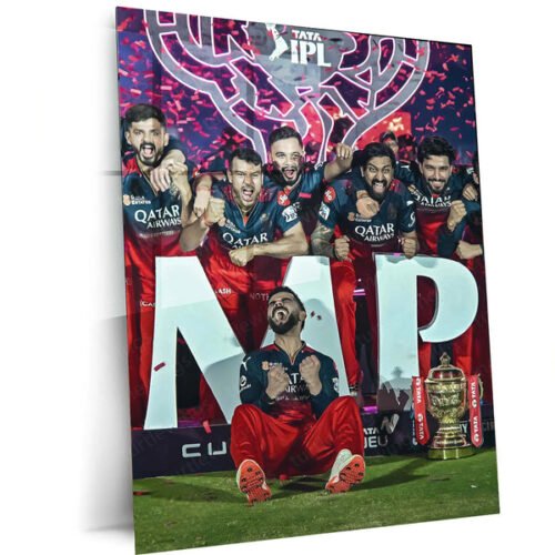 Cricket Metal Poster | RCB Wins IPL Trophy 2025 ? Champion Celebration Metal Poster | Virat Kohli Led Victory Wall Art 05