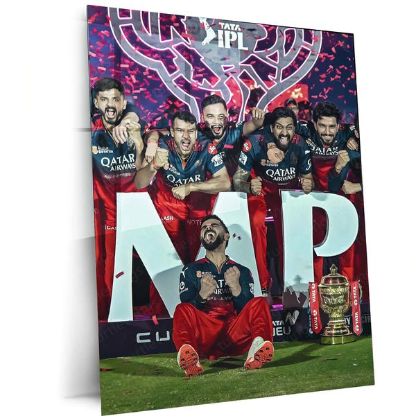 Cricket Metal Poster | RCB Wins IPL Trophy 2025 ? Champion Celebration Metal Poster | Virat Kohli Led Victory Wall Art 05
