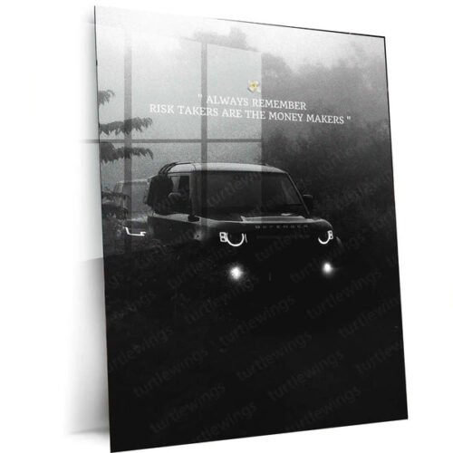 Land Rover Defender with Quote Metal Poster | Off-Road Adventure Wall Art