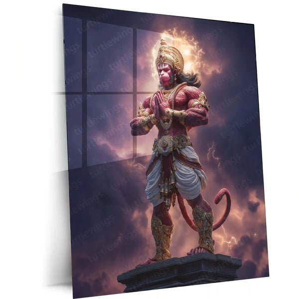 Lord Hanuman ? Divine Metal Frame | Spiritual Wall Art | Devotional Poster for Peace, Strength & Protection