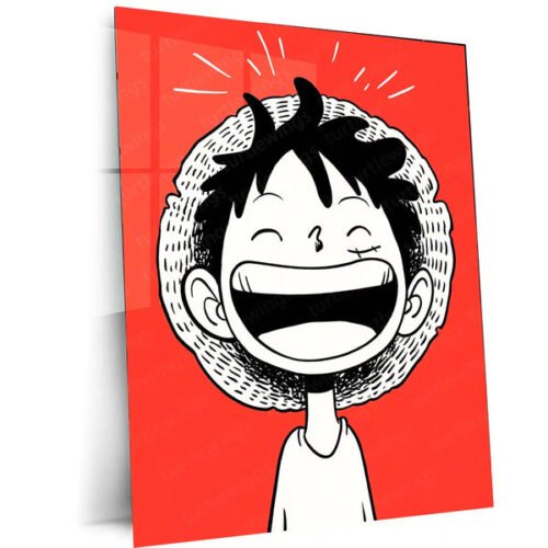 Luffy Laughing ? Minimal One Piece Metal Frame | Anime Wall Art