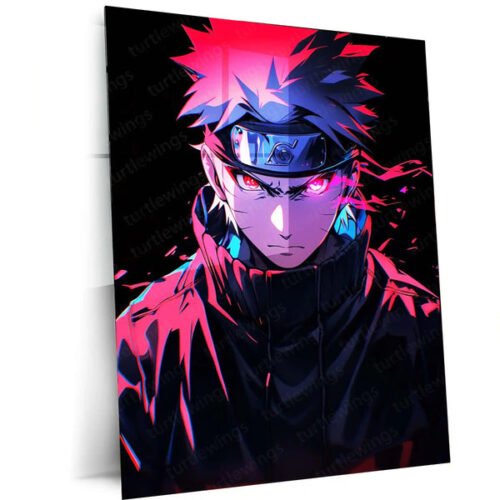 Anime Metal Poster | Naruto with Red Aura Eyes Metal Poster | Demon Fox Chakra Anime Wall Frame