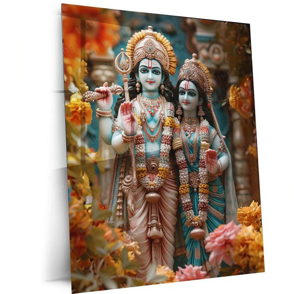 Ram Sita Metal Poster ? Divine Couple Wall Art | Spiritual Hindu Home Decor