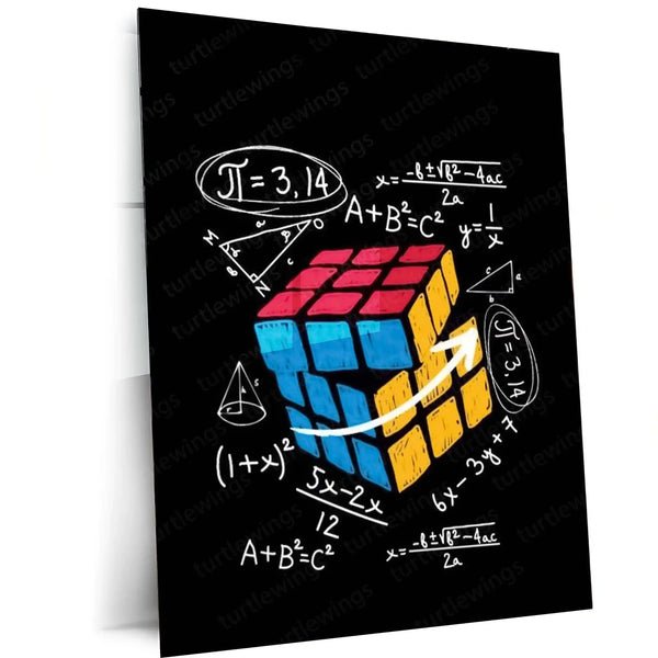Rubiks Cube with Math Equations ? Colorful Educational Puzzle Metal Frame | Brainy Wall Art for STEM & Study Rooms