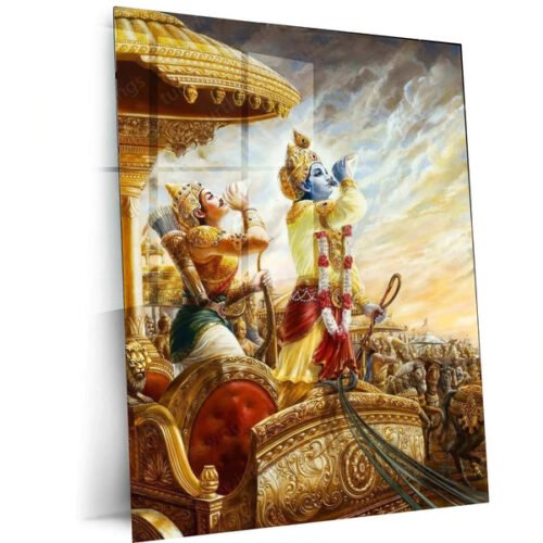 Shri Krishna & Arjuna Metal Poster ? The Bhagavad Gita Warrior?s Wisdom Art