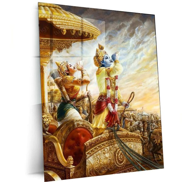 Shri Krishna & Arjuna Metal Poster ? The Bhagavad Gita Warrior?s Wisdom Art