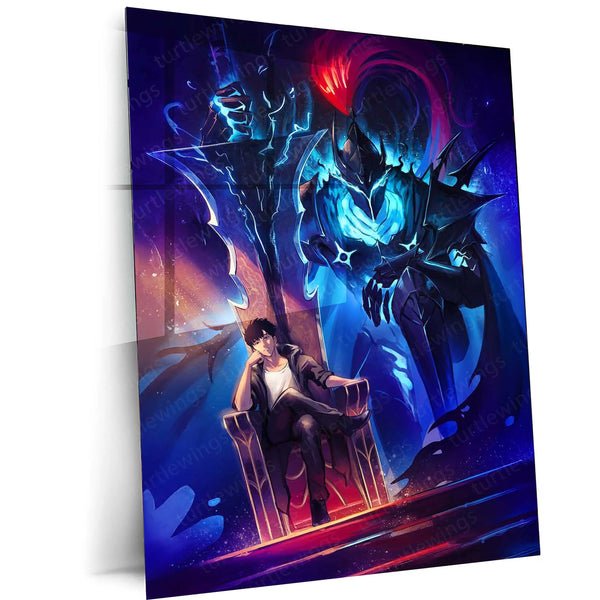 Sung Jin-Woo & Igris ? Solo Leveling Metal Poster | Shadow Monarch & Knight Wall Frame