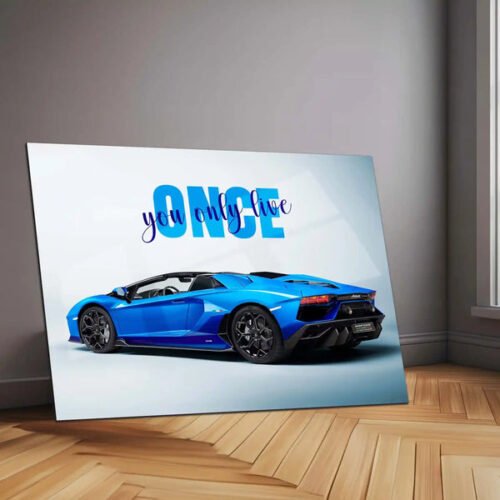 You Only Live Once ? Blue Lamborghini Aventador Roadster Metal Poster | YOLO Luxury Supercar Wall Art