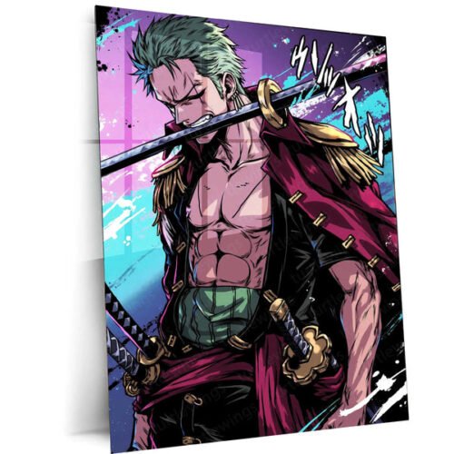 Anime Metal Poster | Zoro Power ? Three Sword Style Metal Poster | Roronoa Zoro One Piece Wall Frame
