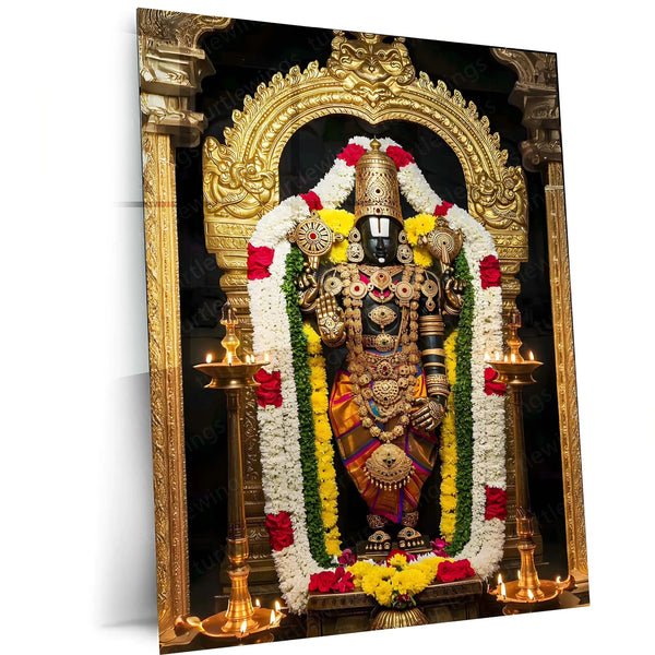 Spiritual Metal Poster | ?? Tirupati Balaji Metal Poster | Divine Wall Art | South Indian Temple Spiritual Decor
