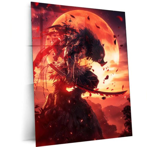 Anime Metal Poster | Inosuke Hashibira Metal Poster | Demon Slayer Wall Art | Beast Breathing Warrior Decor