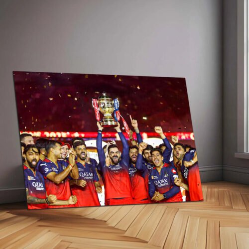 Cricket Metal Poster | RCB Wins IPL Trophy 2025 ? Champion Celebration Metal Poster | Virat Kohli Led Victory Wall Art 02