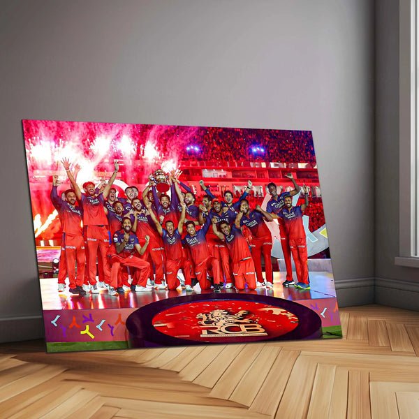 Cricket Metal Poster | RCB Wins IPL Trophy 2025 ? Champion Celebration Metal Poster | Virat Kohli Led Victory Wall Art