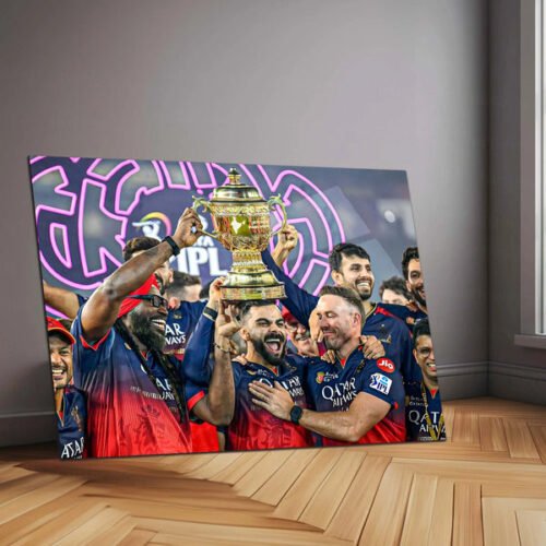Cricket Metal Poster | RCB Wins IPL Trophy 2025 ? Champion Celebration Metal Poster | Virat Kohli Victory Wall Art 01
