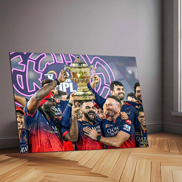 Cricket Metal Poster | RCB Wins IPL Trophy 2025 ? Champion Celebration Metal Poster | Virat Kohli Victory Wall Art 01