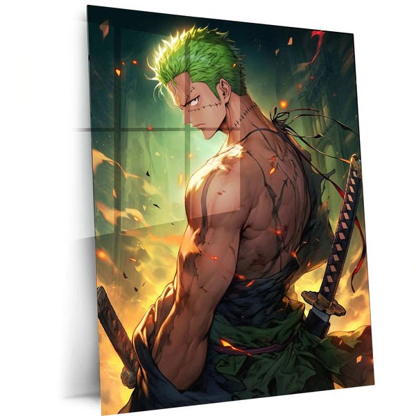 Roronoa Zoro Metal Poster | One Piece Swordsman Wall Art | Anime Warrior Print