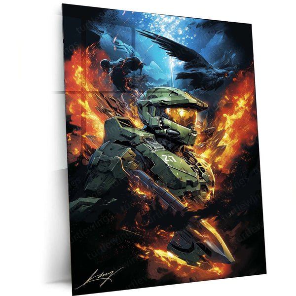 Halo Metal Poster ? Epic Sci-Fi Action Art | Legendary Master Chief Wall Decor