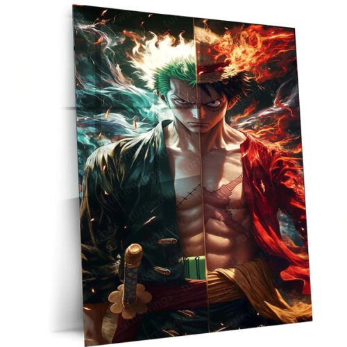 Luffy & Zoro Metal Poster | One Piece Anime Wall Art | Straw Hat Duo Decor
