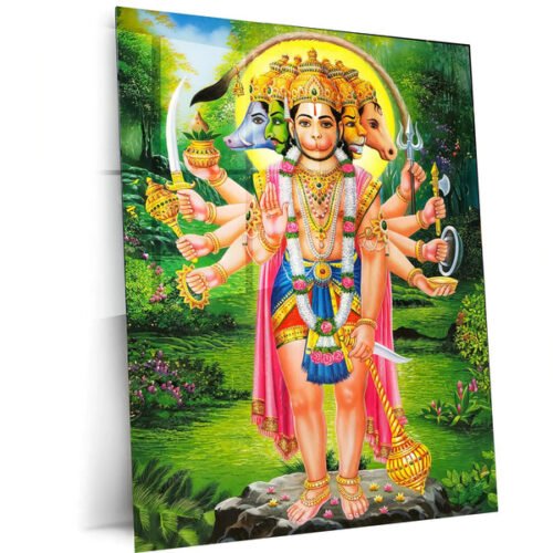 Spiritual God Metal Poster | Panchamukhi Hanuman Metal Poster | Divine Protection Wall Art | Spiritual Decor for Home