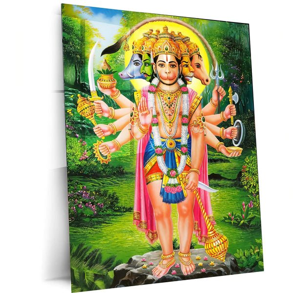 Spiritual God Metal Poster | Panchamukhi Hanuman Metal Poster | Divine Protection Wall Art | Spiritual Decor for Home