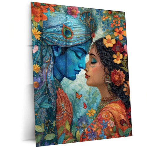 Radha Krishna Metal Poster ? Divine Love in CGI | Sacred Radha Krishna Wall Art