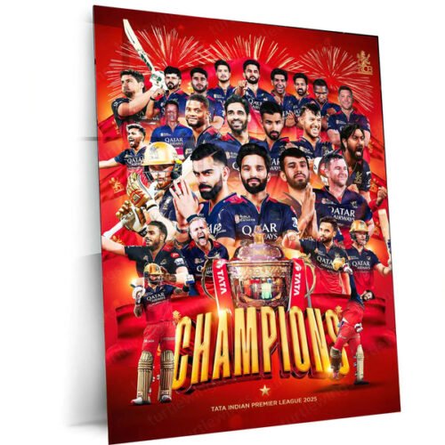 Cricket Metal Poster | RCB Wins IPL Trophy 2025 ? Champion Celebration Metal Poster | Virat Kohli Led Victory Wall Art 06