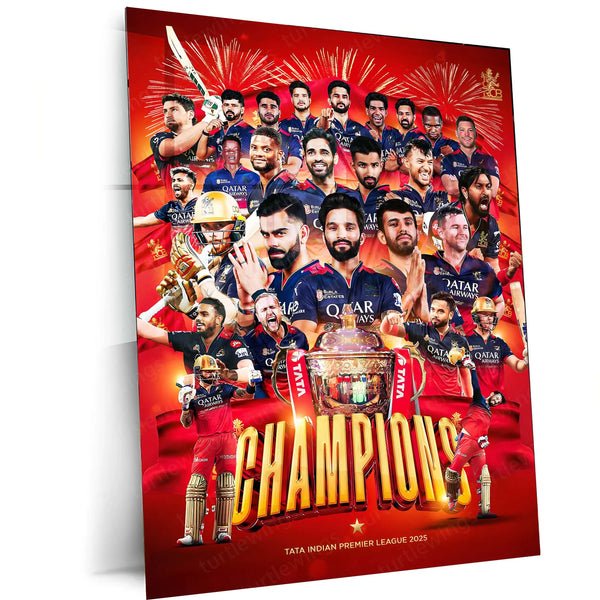 Cricket Metal Poster | RCB Wins IPL Trophy 2025 ? Champion Celebration Metal Poster | Virat Kohli Led Victory Wall Art 06