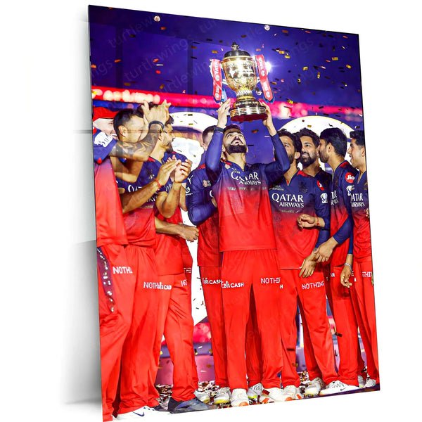 Cricket Metal Poster | RCB Wins IPL Trophy 2025 ? Champion Celebration Metal Poster | Virat Kohli Led Victory Wall Art 08