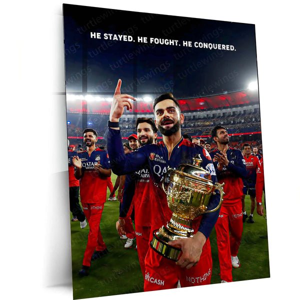 Cricket Metal Poster | Virat Kohli RCB Wins IPL Trophy 2025 ? Historic Victory Metal Poster | Champion?s Wall Art