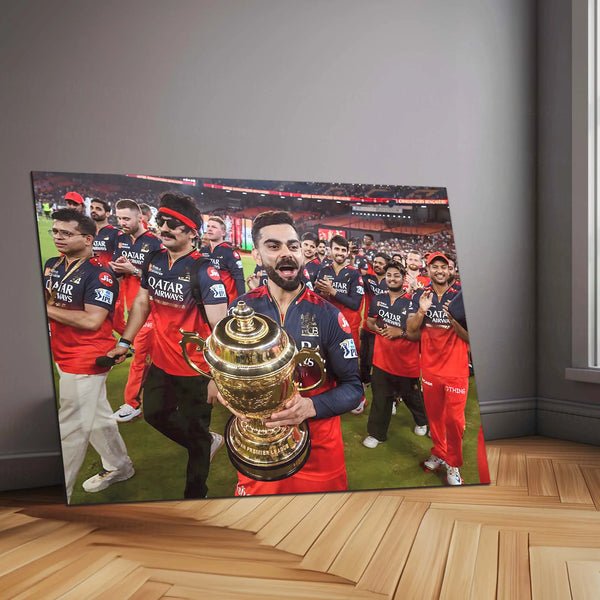 Cricket Metal Poster | RCB Wins IPL Trophy 2025 ? Champion Celebration Metal Poster | Virat Kohli Led Victory Wall Art 03
