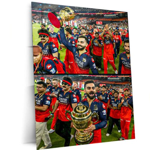 Cricket Metal Poster | RCB Wins IPL Trophy 2025 ? Champion Celebration Metal Poster | Virat Kohli Led Victory Wall Art 09