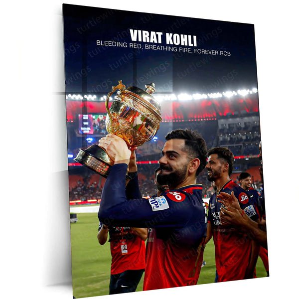 Cricket Metal Poster | Virat Kohli RCB Wins IPL Trophy 2025 ? Historic Victory Metal Poster | Champion?s Wall Art 01