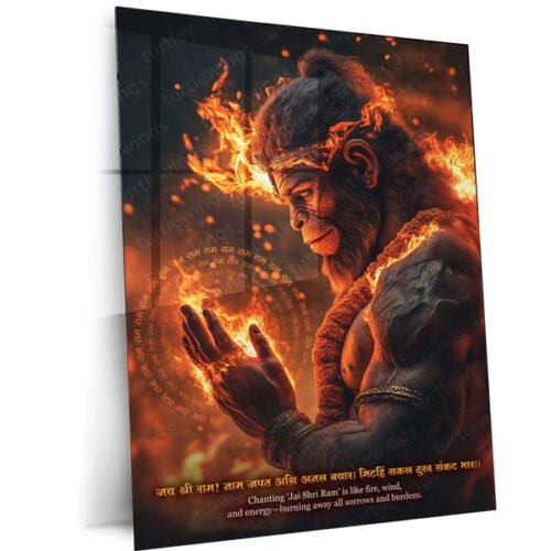 Spiritual God Metal Poster | Lord Hanuman Metal Frame ? Divine Strength & Devotion Wall Art01