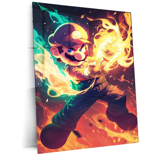 Mario Fireball Metal Poster ? HD Action in Green & Yellow
