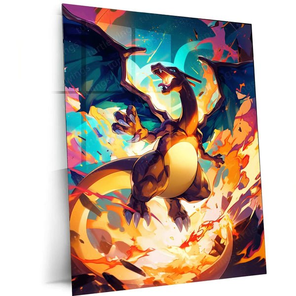 Charizard Metal Poster ? Pok?mon Wall Art in HD Yellow & Green Design