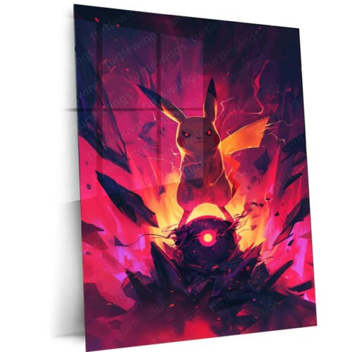 Pikachu Metal Poster ? Pok?mon Wall Art in HD Yellow & Red Design