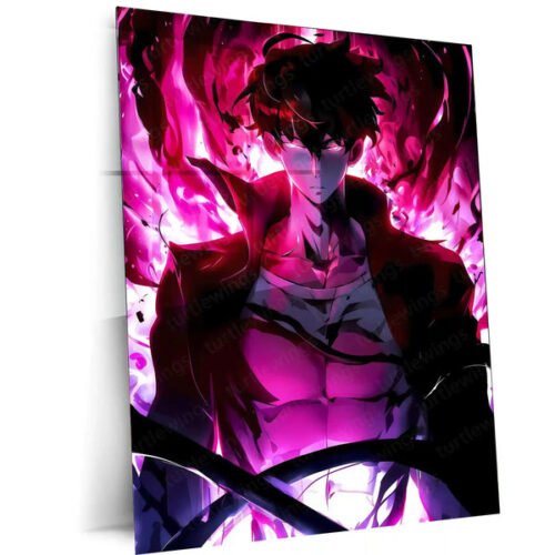 Sung Jin-Woo Red Edition ? Solo Leveling Metal Poster | Shadow Monarch Rage Wall Frame