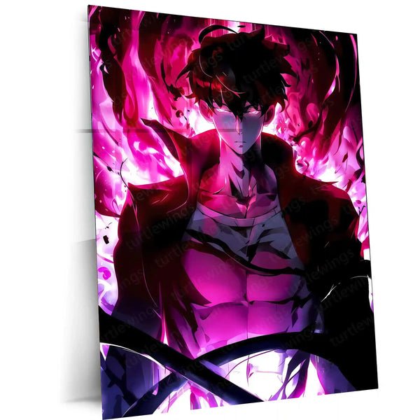 Sung Jin-Woo Red Edition ? Solo Leveling Metal Poster | Shadow Monarch Rage Wall Frame