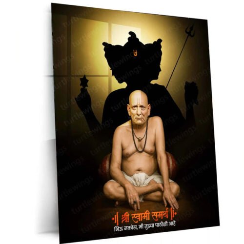 Spiritual Metal Poster | Shree Swami Samarth with Datta Guru Background | Devotional Wall Frame